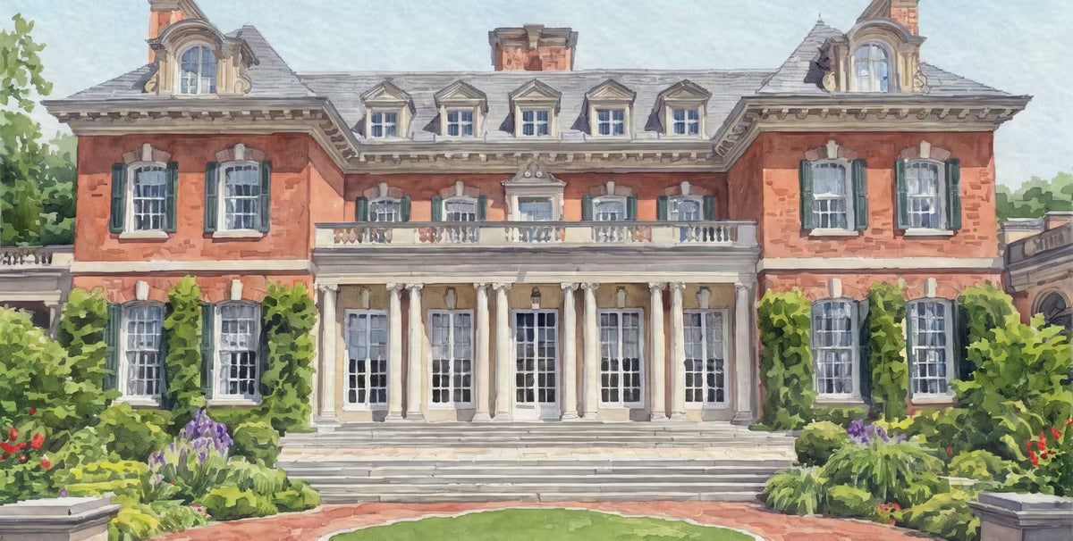Anniversary gift collection featuring a personalized watercolor painting of a wedding venue