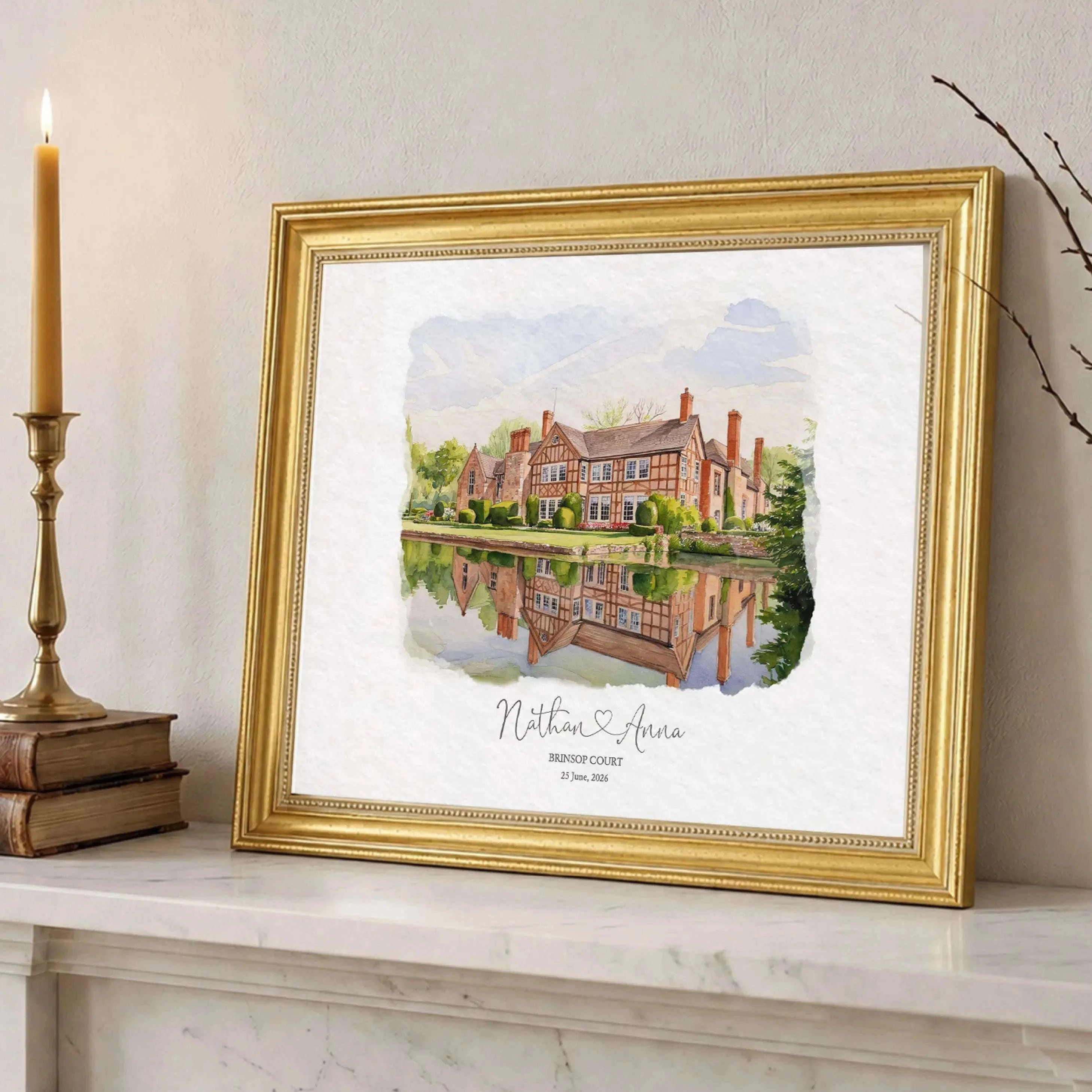 Personalized watercolor illustration of Brinsop Court Manor House.