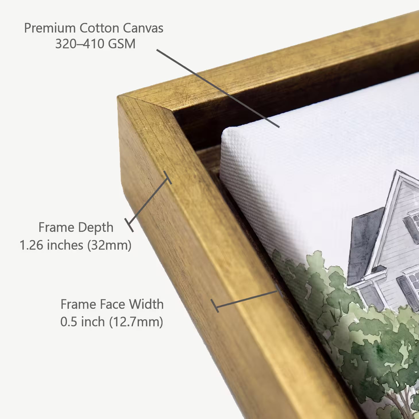 Premium floating canvas frames in natural wood finishes, displayed in a range of sizes and styles for modern and contemporary interiors.