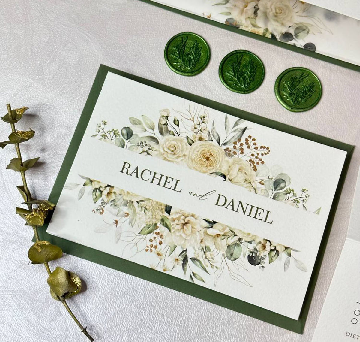 Concertina wedding invitations all in one suite with floral cover design and personalized names