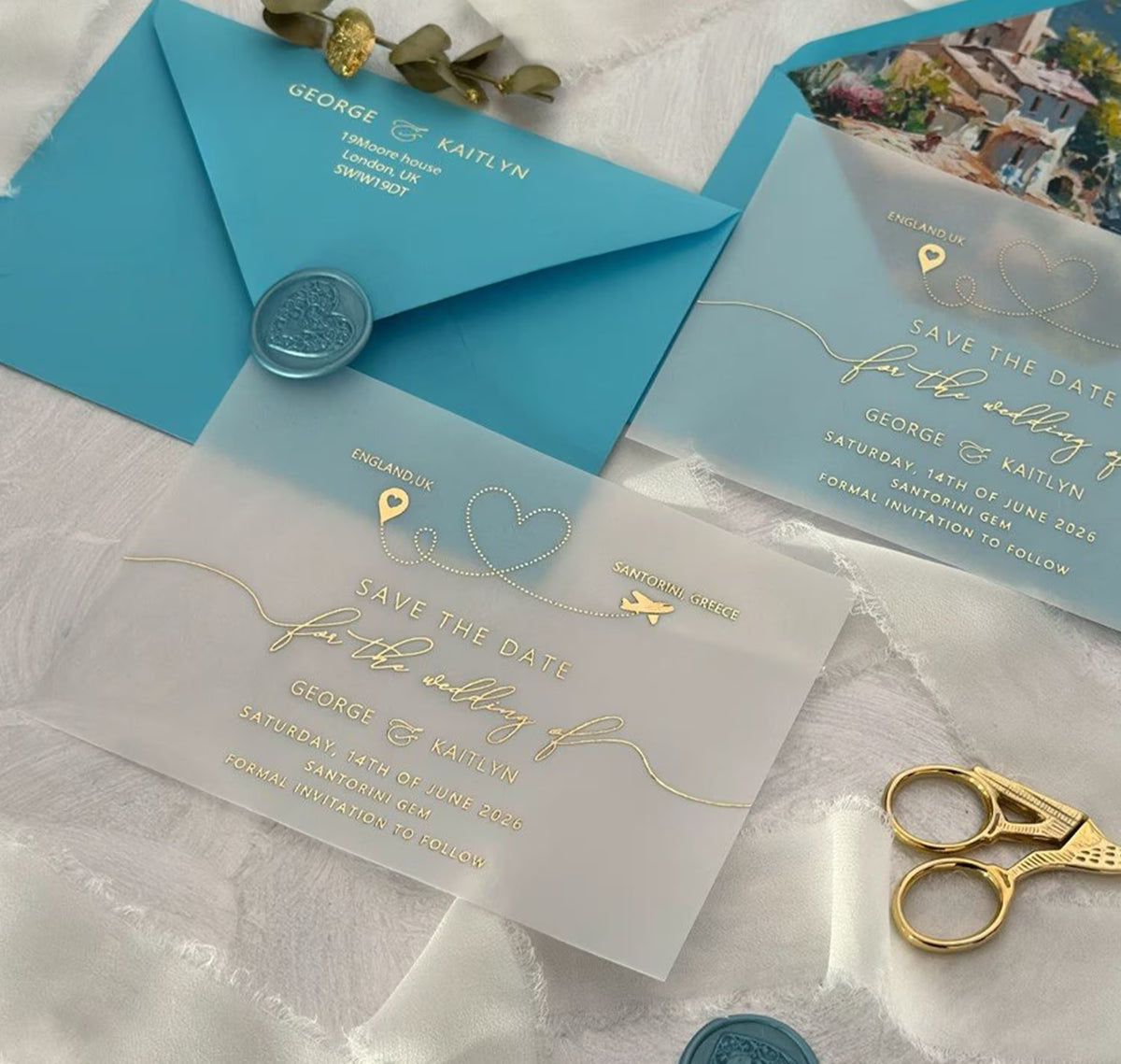 Custom photo destination Save the Date featuring wedding location