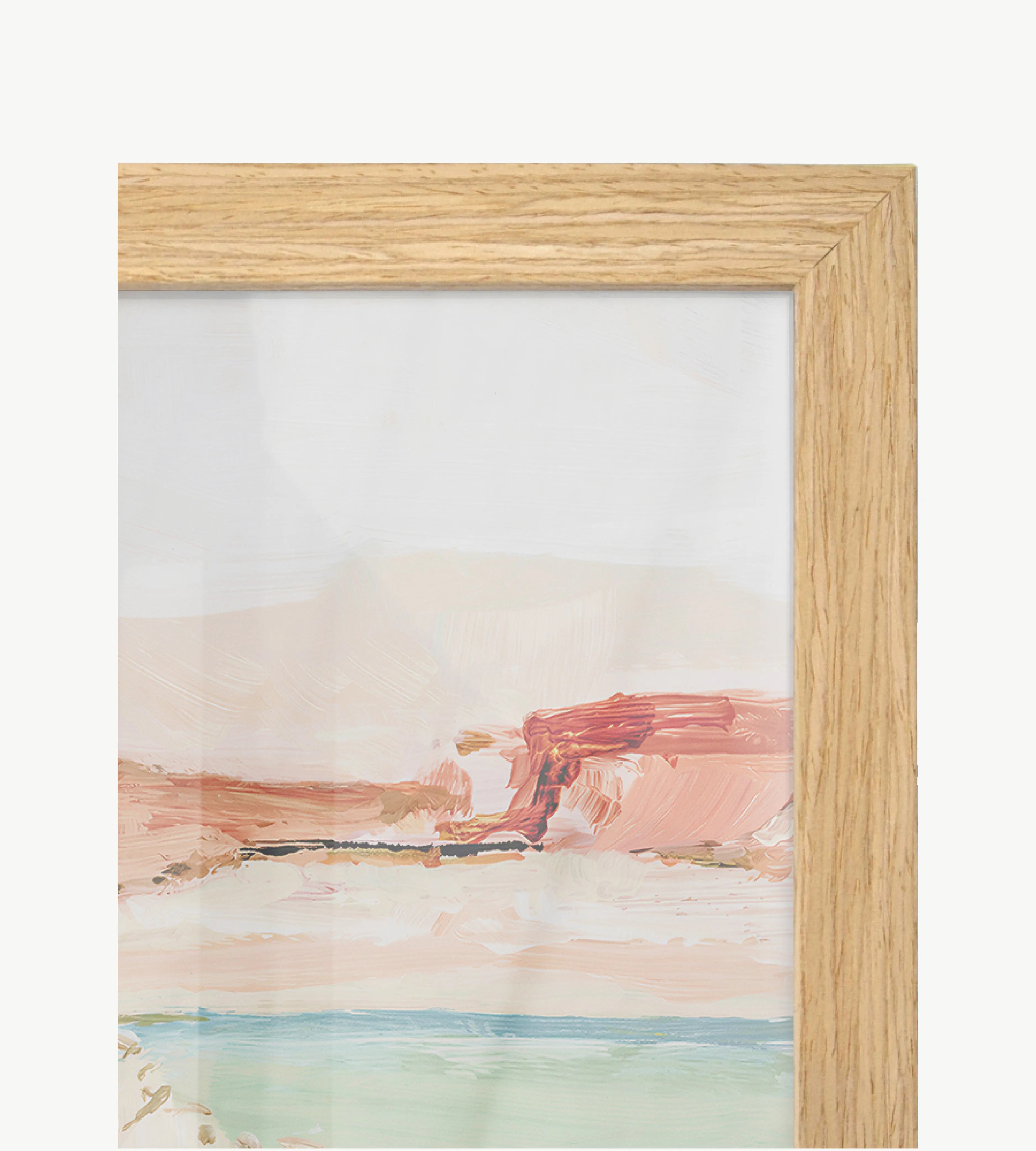 Light wood solid wood picture frame with natural timber texture, smooth premium finish and clean geometry, fitted with anti reflective layer and ready to hang wall art