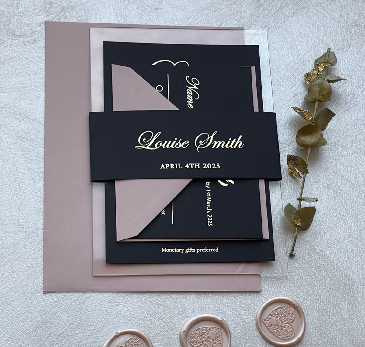 Personalized sweet 16 invitations on clear acrylic with foil lettering, a 16th birthday invitation for a celebration she will remember.