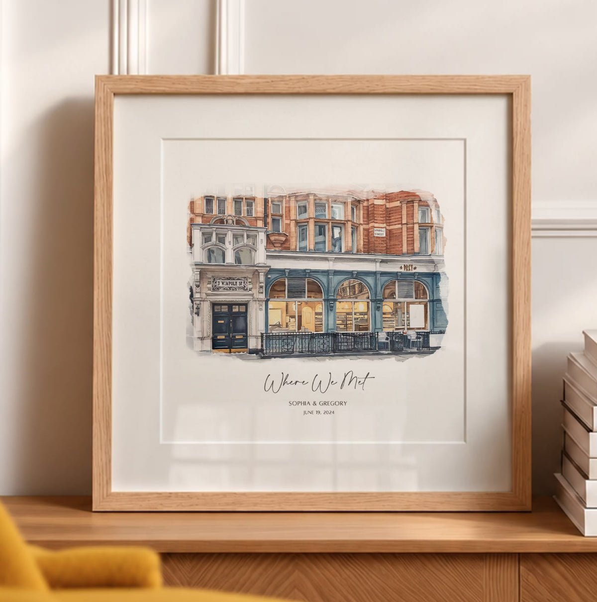 Unique anniversary gifts for couples, custom watercolor portrait framed art print, Boston Common Coffee Co