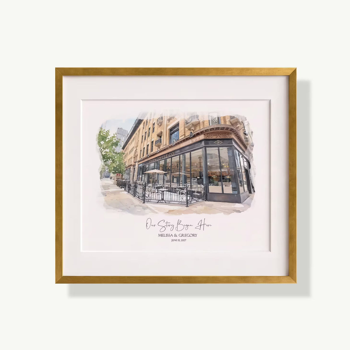 Unique anniversary gifts for couples, custom watercolor portrait framed art print, Dineen Coffee Co