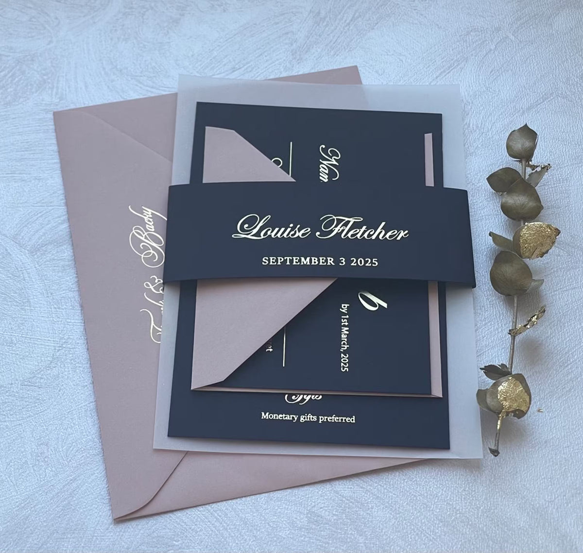 60th birthday invitations on translucent vellum with foil lettering, a personalized milestone birthday invitation.
