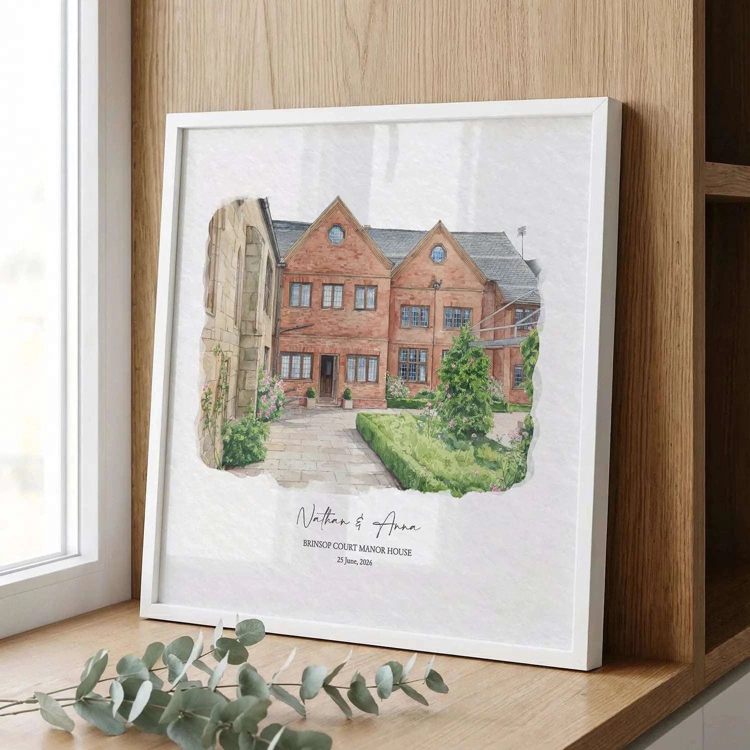 Architectural watercolor painting of Brinsop Court Manor House.