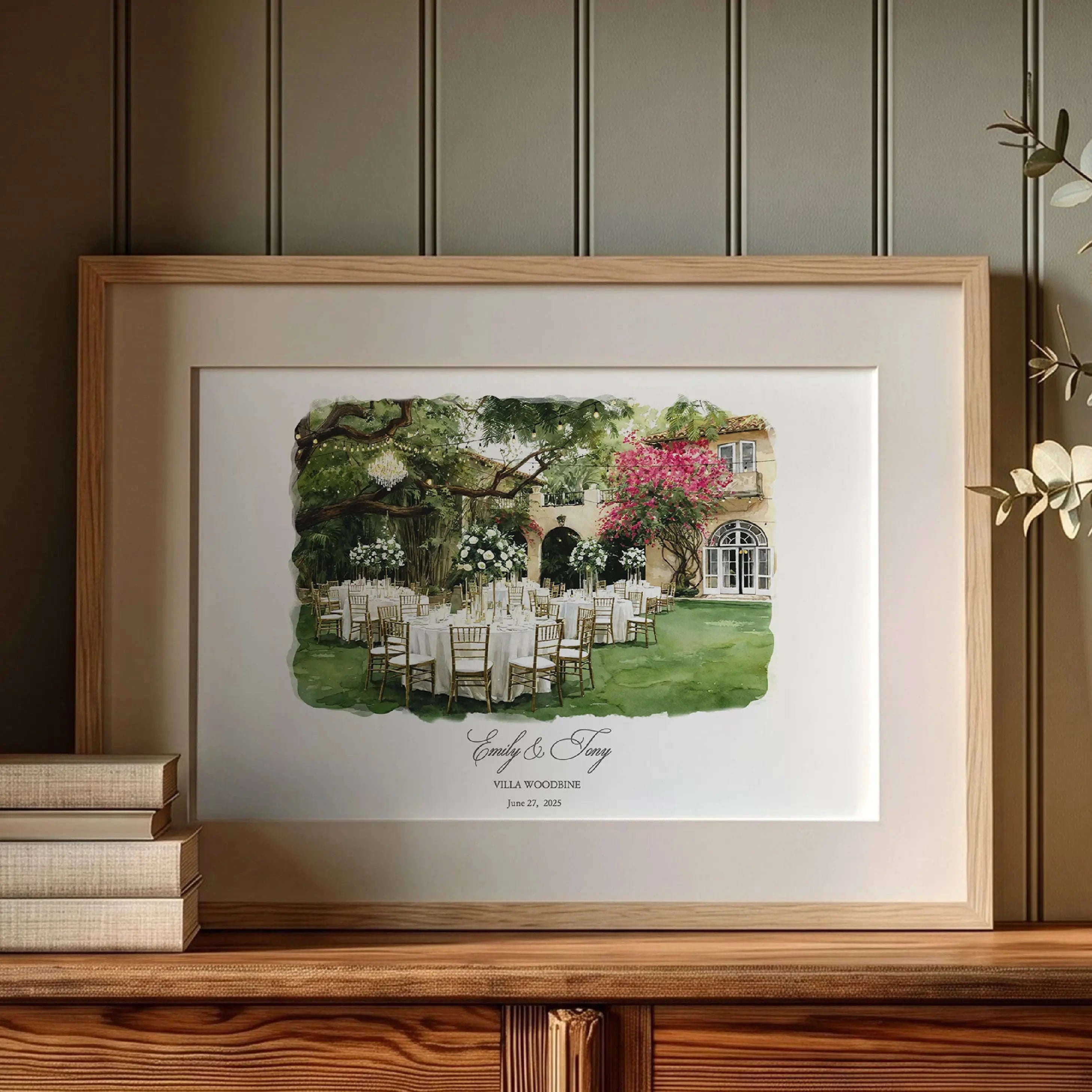 Custom wedding venue portrait of Villa Woodbine created from a photo.