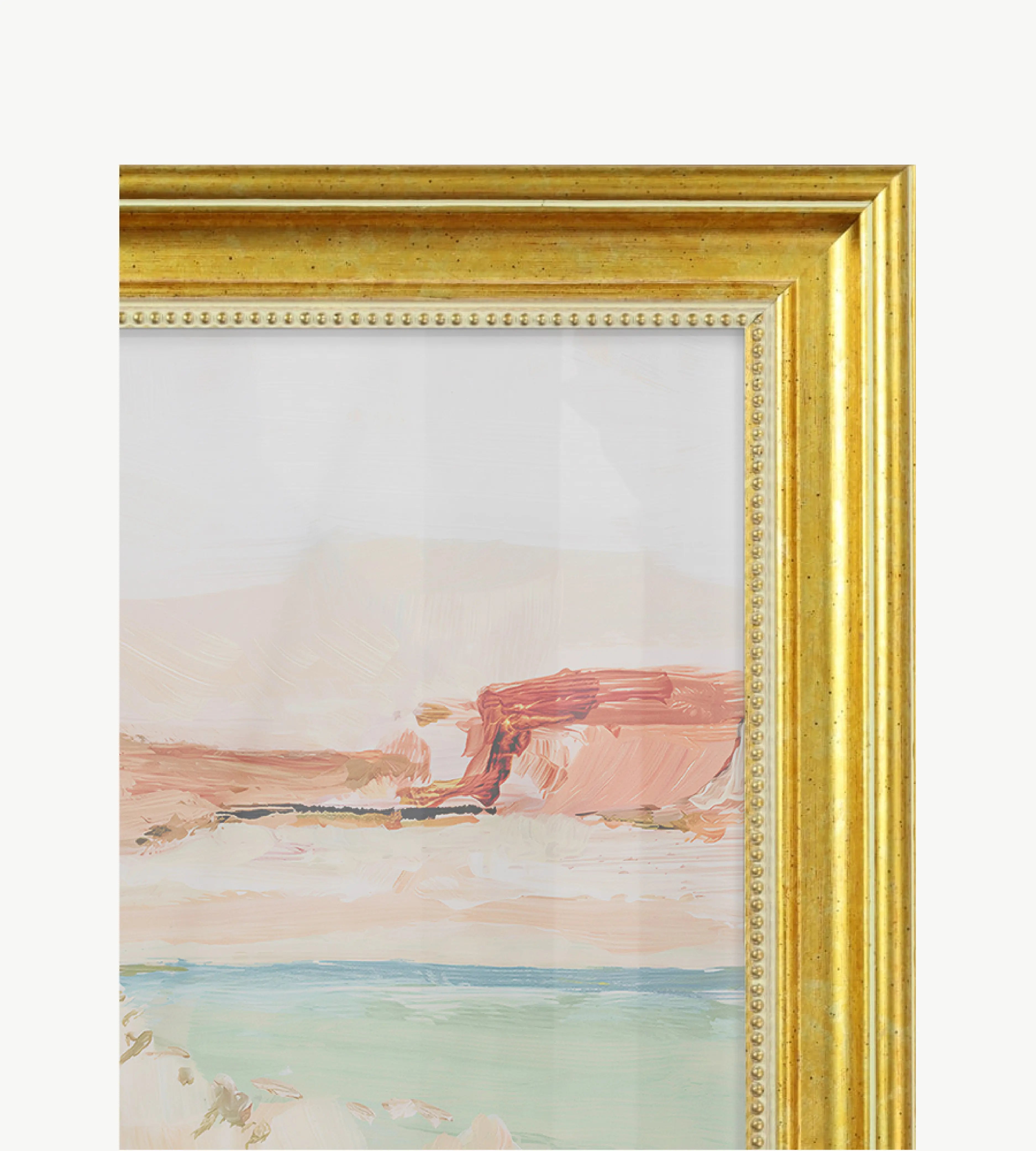 Modern gold frame with smooth satin finish and clean profile, elegant minimalist wall art frame