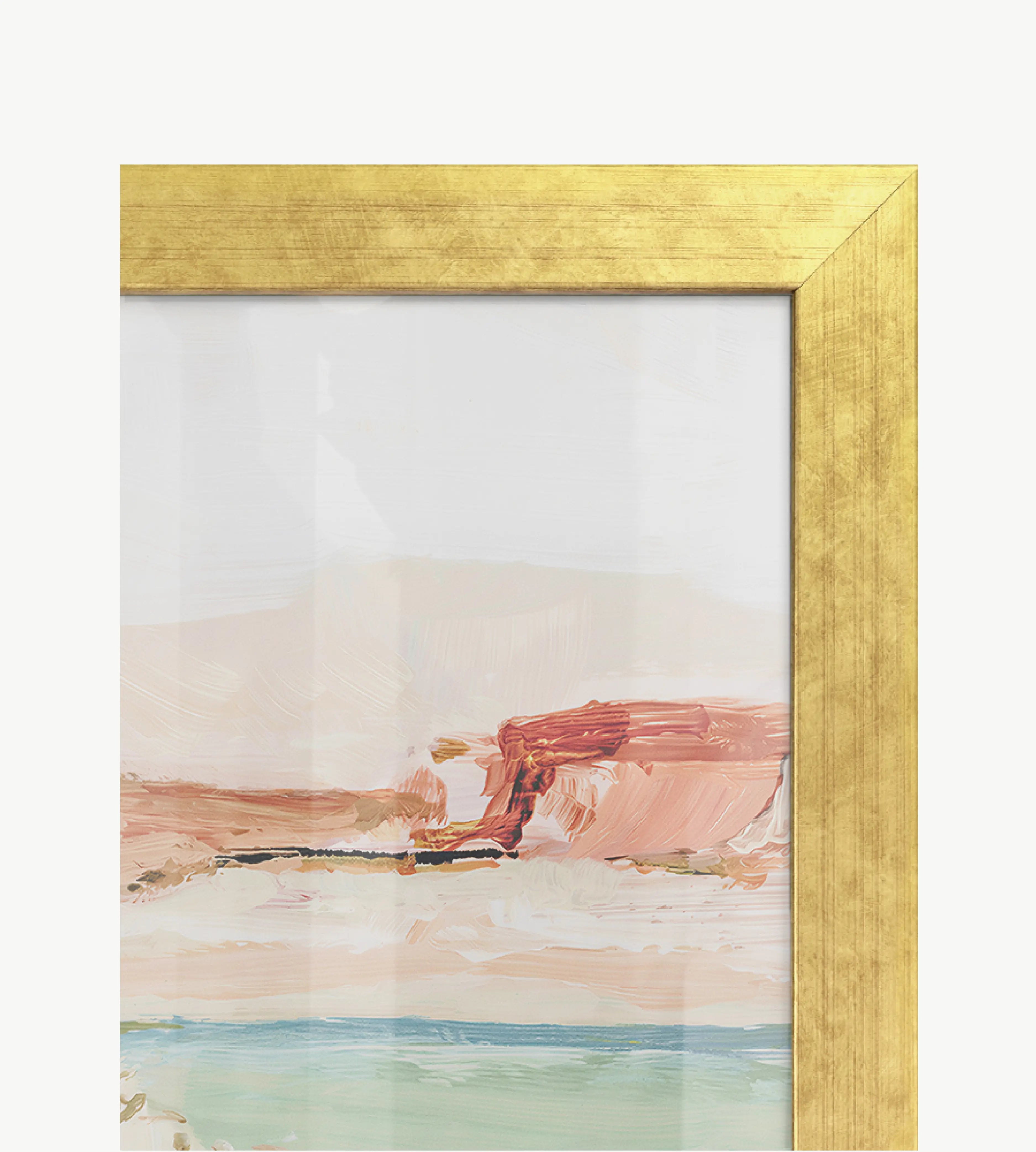 Matte gold solid wood frame with smooth finish and refined metallic tone, ready to hang wall art