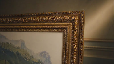 Ornate bronze wood frame close-up video